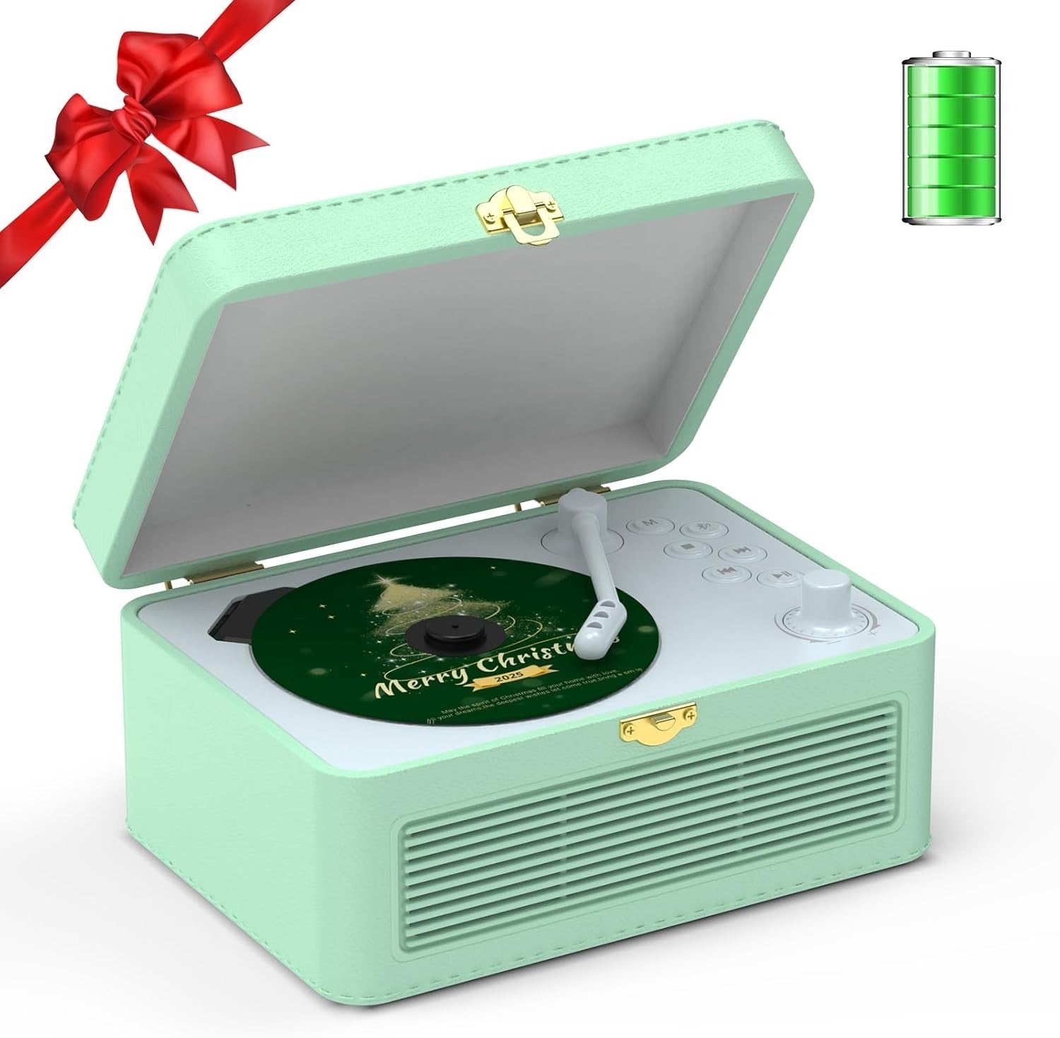 Retro Bluetooth CD Player FM Radio USB AUX HiFi Speakers Green PU