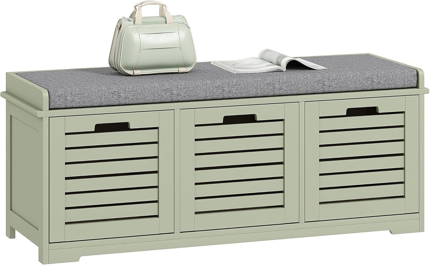 Space-Saving Shoe Storage Bench with 3 Drawers & Cushioned Seat – Green