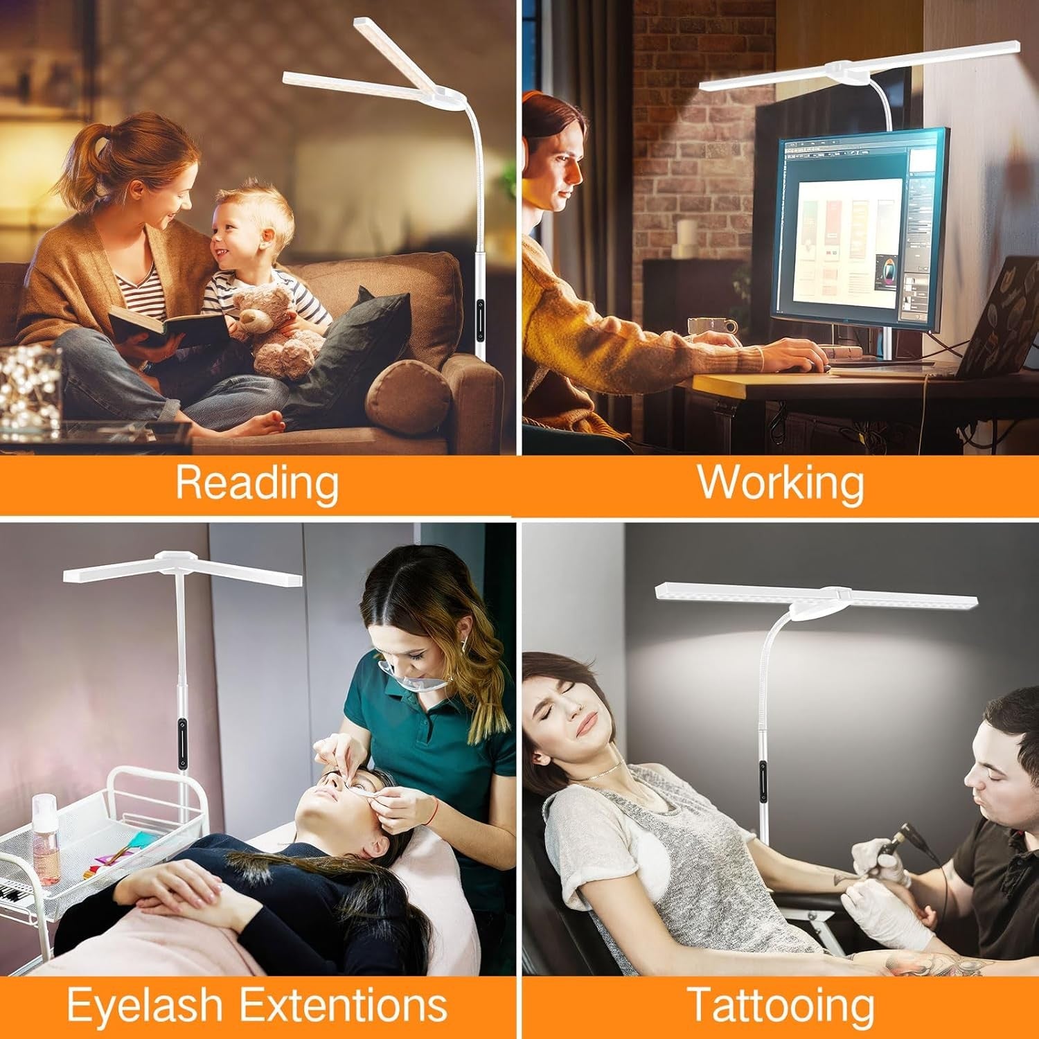 Double Head LED Floor Lamp Dimmable Remote Touch Adjustable Reading