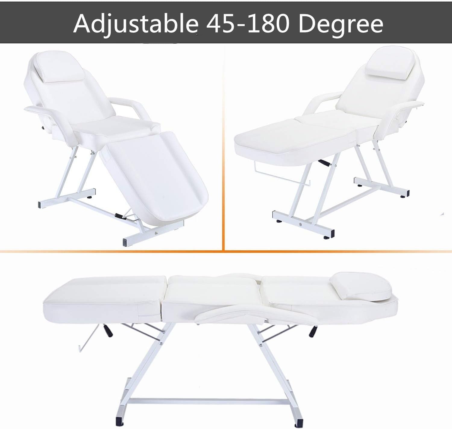 Reclining Massage Bed Adjustable Beauty Salon Spa Tattoo Chair w/ Stool White