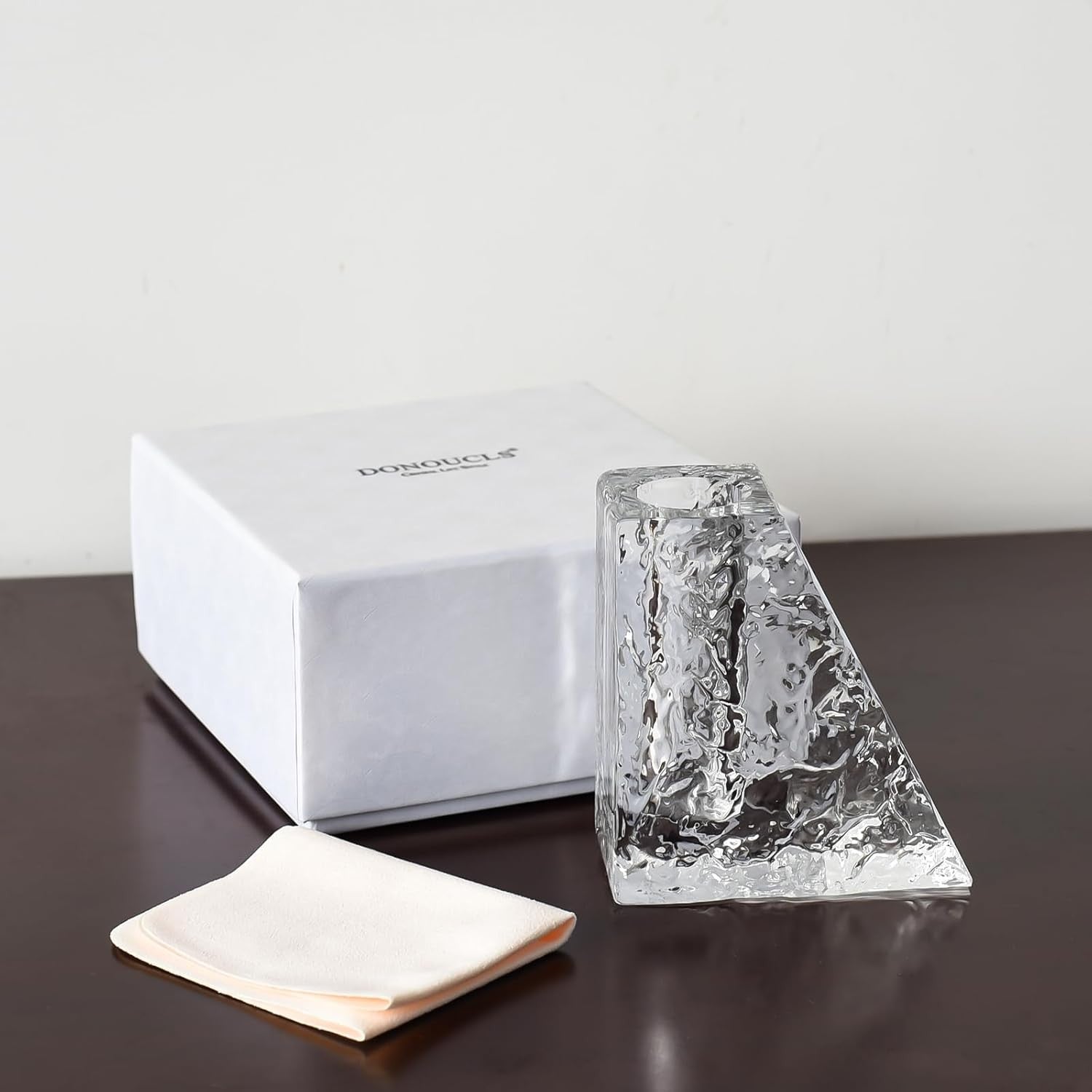 Crystal Glass Vase Modern Ice Texture Decorative Tabletop Flower Vase