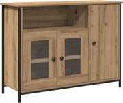 Oak Sideboard Cabinet Glass Doors Storage Unit Modern Wood Buffet Table