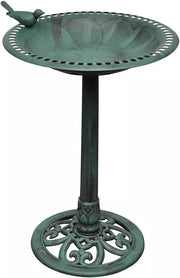 Bronze Pedestal Bird Bath Outdoor Garden Decor Resin Water Bowl Ornament