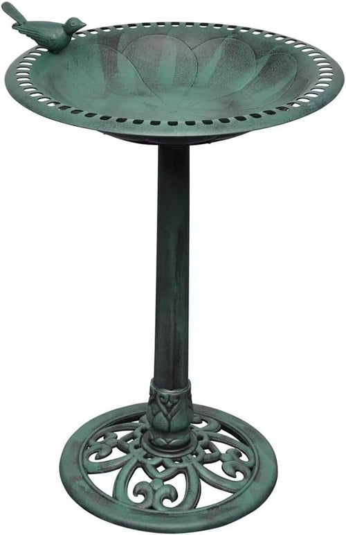 Bronze Pedestal Bird Bath Outdoor Garden Decor Resin Water Bowl Ornament