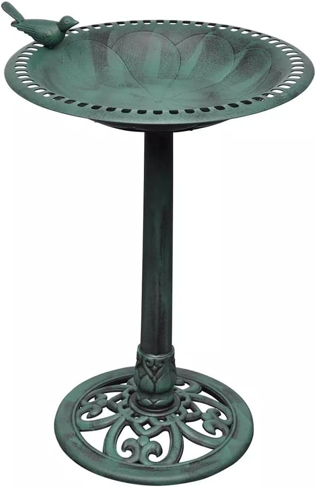 Bronze Pedestal Bird Bath Outdoor Garden Decor Resin Water Bowl Ornament