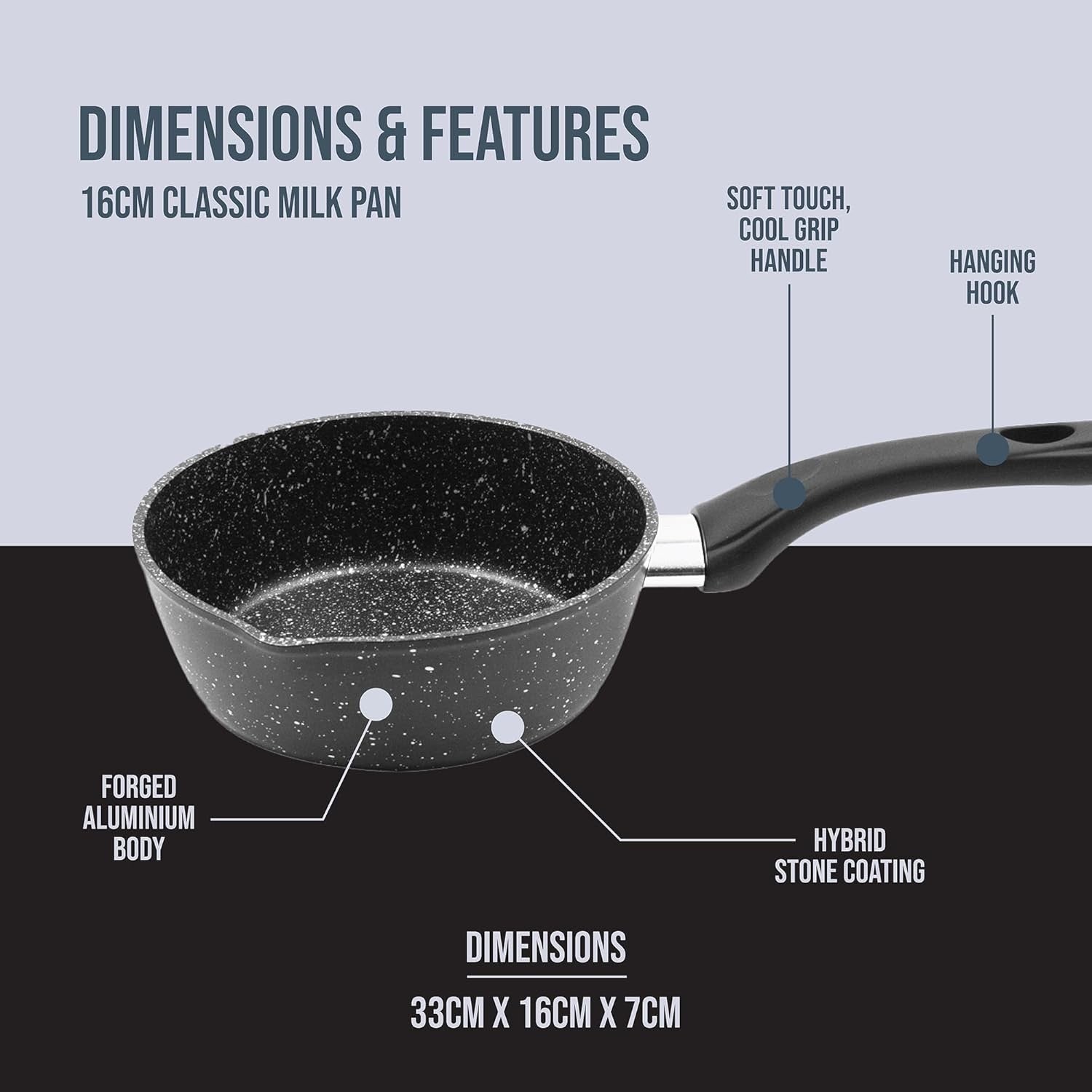 16cm Black Non Stick Milk Pan with Cool Touch Handle Induction Safe