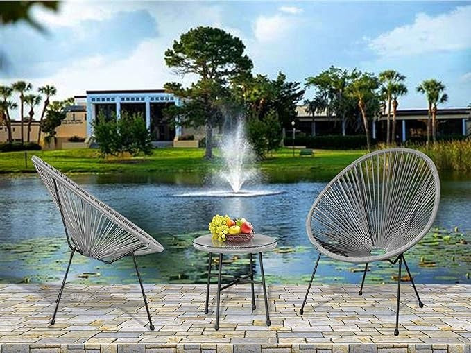 3pc Egg Chair Patio Set Grey Indoor Outdoor Bistro Furniture w/ Table