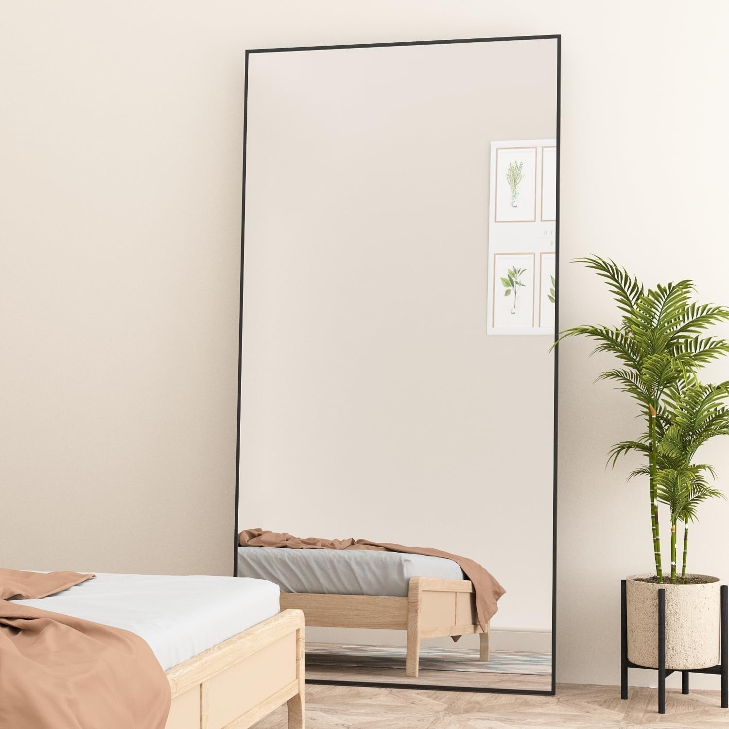 Full Length Floor Mirror 180x80cm Black Frame, Lean or Hang, Crystal Clear