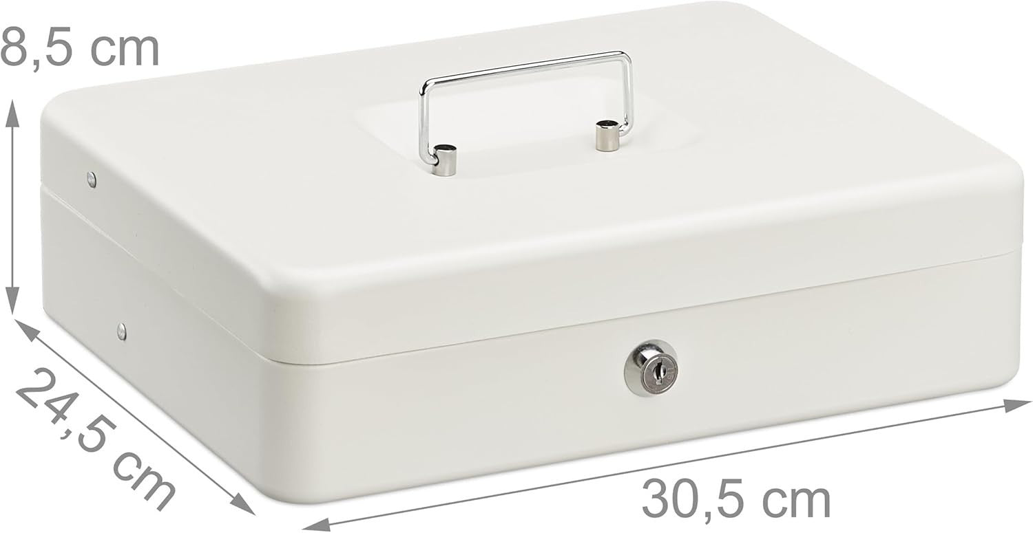 Lockable Cash Box Coin Tray Money Storage Case with Notes Holder