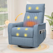 Swivel Rocking Recliner Chair Massage Heat 3-in-1 Footrest Dual Pockets Blue