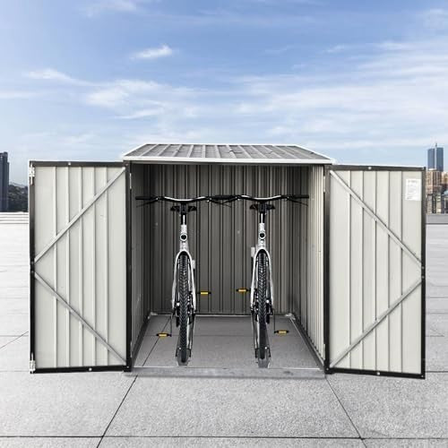 Metal Garden Bike Shed Pent Roof 2-Bike Locking Racks Outdoor Storage