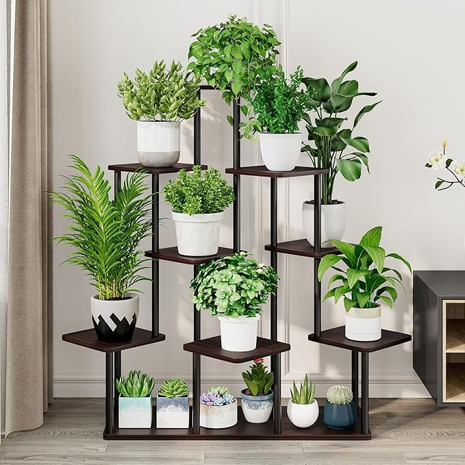 9 Tier Metal Plant Stand Indoor Outdoor Corner Tall Flower Shelf Display Rack