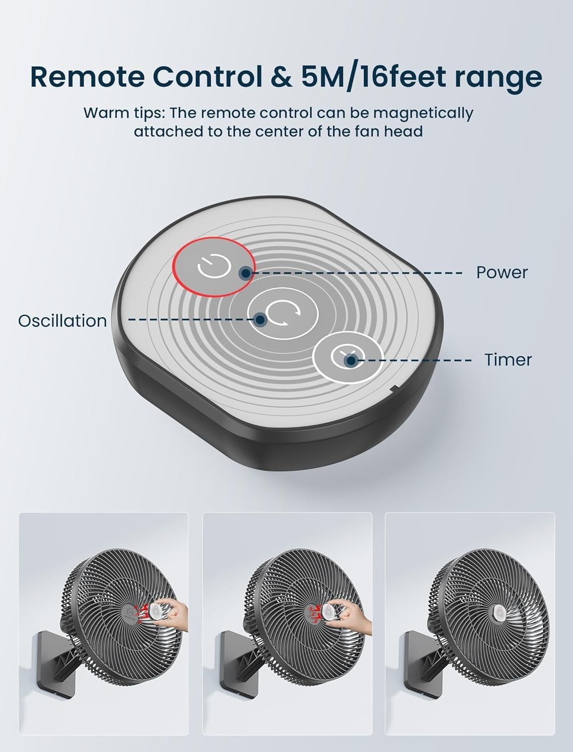 12" Wall Mounted Fan Remote Control 4-Speed Quiet Cooling Adjustable Tilt Timer