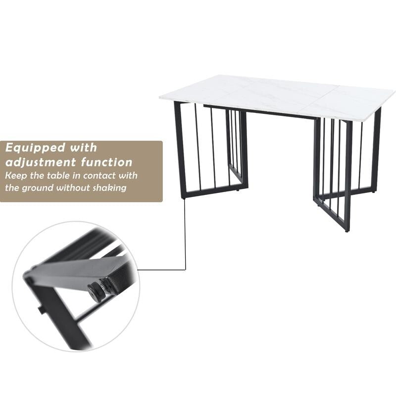 140x80cm Marble Effect Dining Table with Black V-Frame Legs, Adjustable Feet