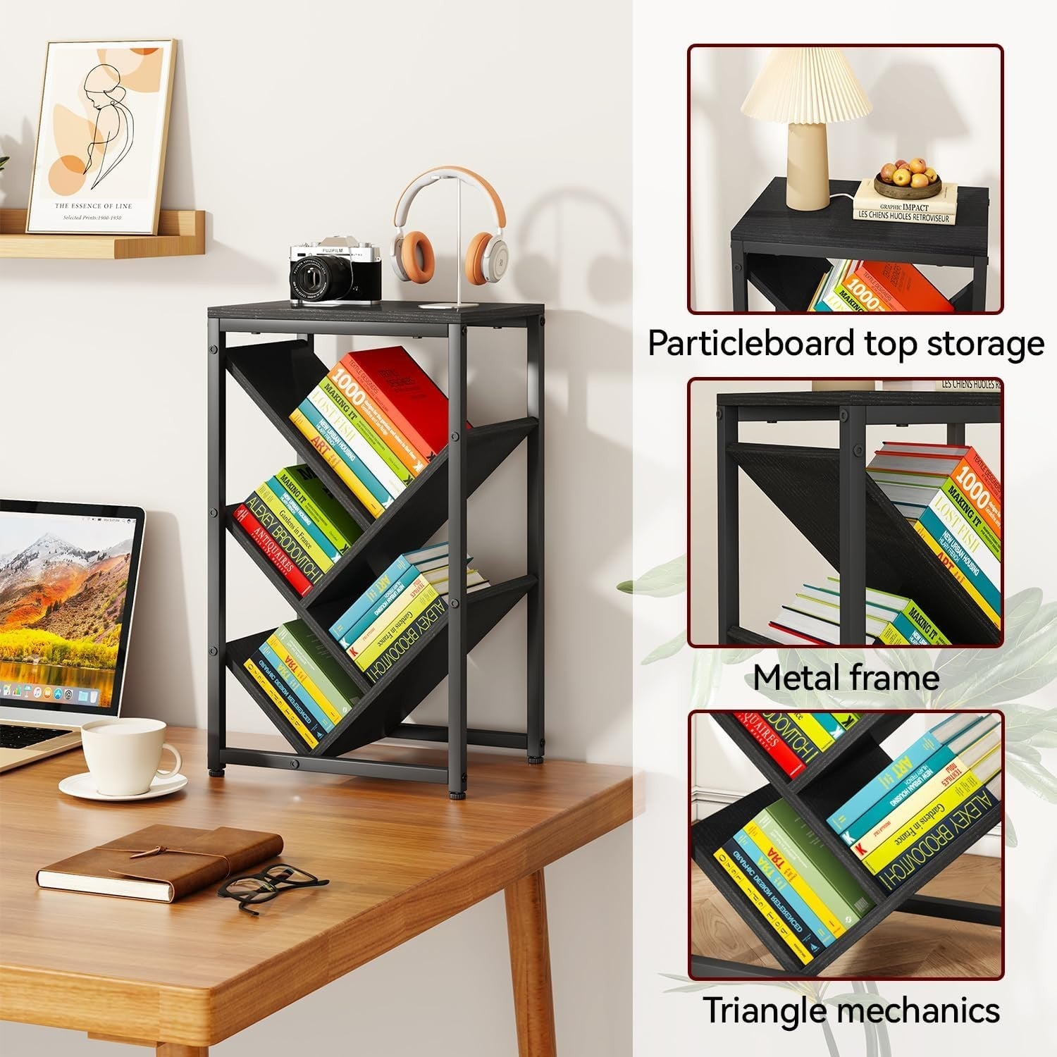5-Tier Black Tree Bookshelf Small Desktop Storage Organizer Shelf