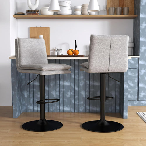 Grey Linen Bar Stools Set of 2 – Adjustable Rotating Kitchen Chairs