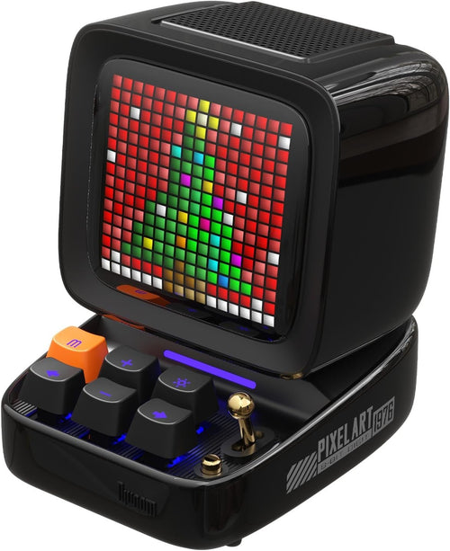Black Pixel Art Bluetooth Speaker Alarm Clock RGB LED Retro Desktop