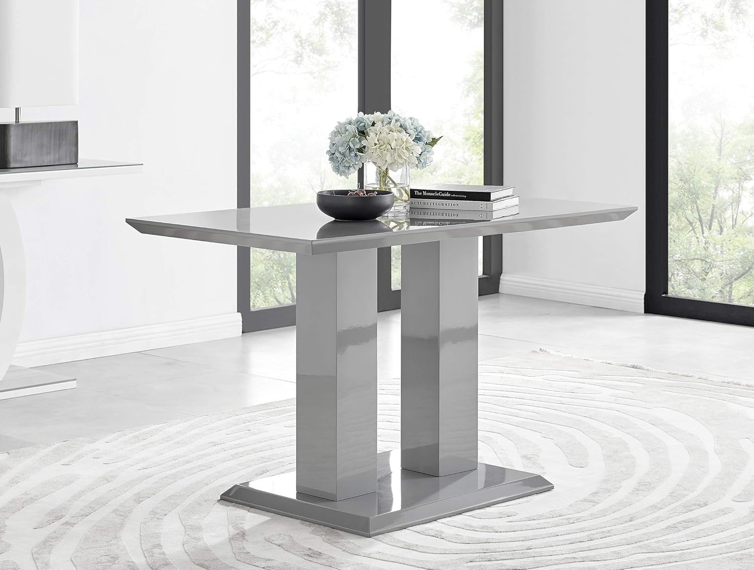 Modern Grey High Gloss Dining Table Rectangular 4 Seater Kitchen Room