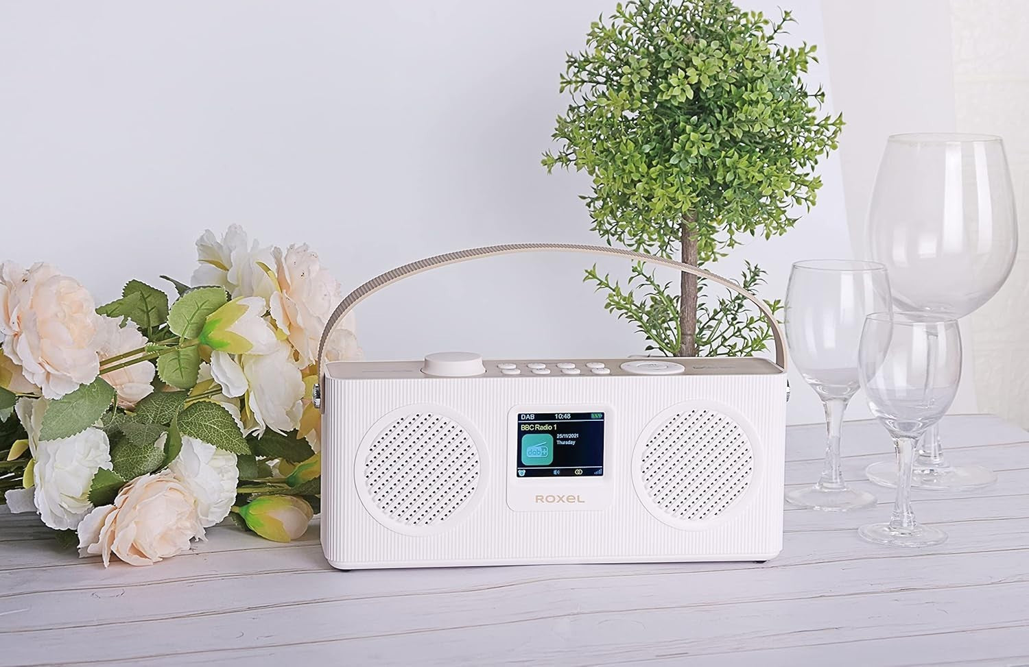 DAB+ FM Digital Radio Bluetooth USB TF Card Alarm Clock Portable White/Cappuccin