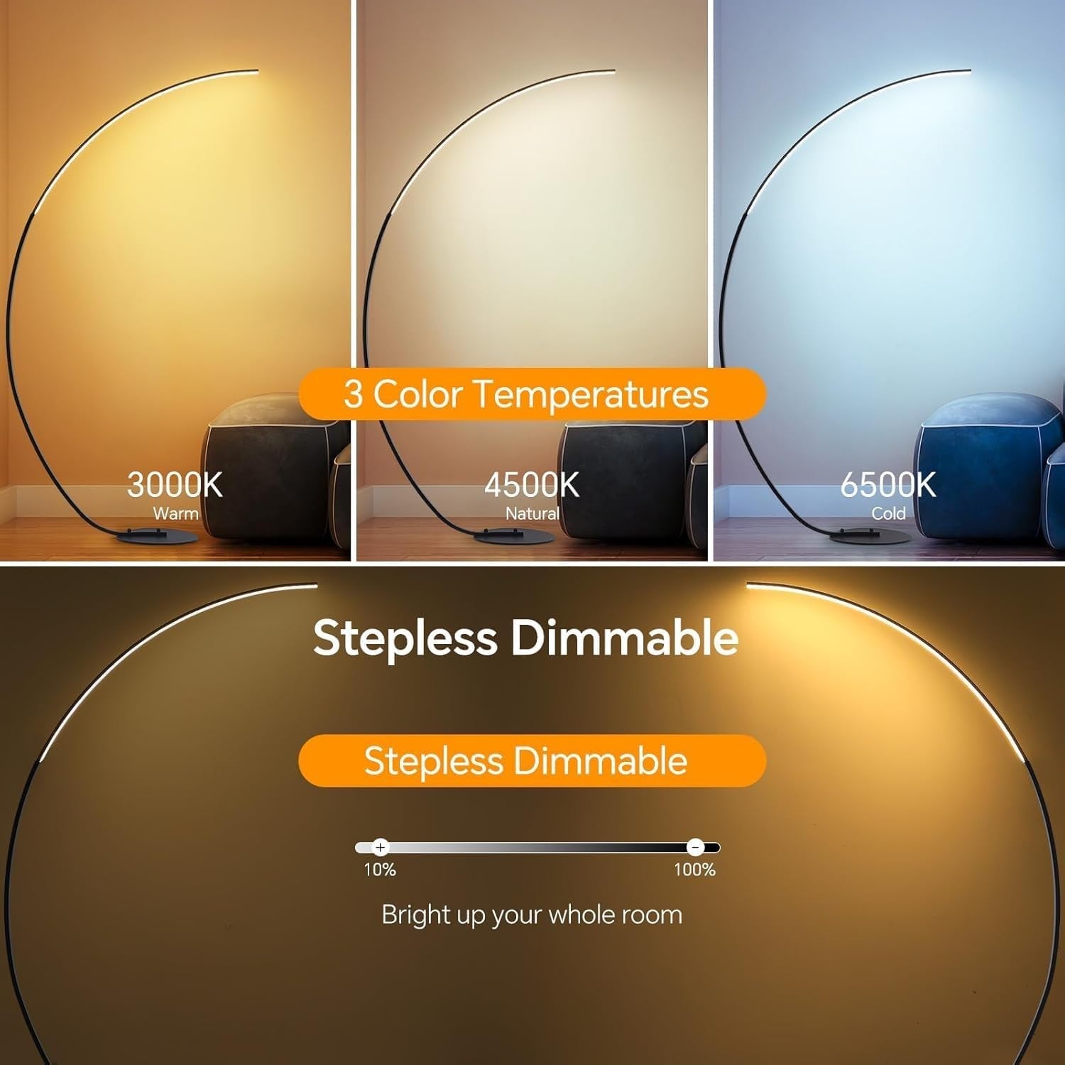RGB Arc Floor Lamp LED Dimmable App Remote 165cm Colour Changing Light