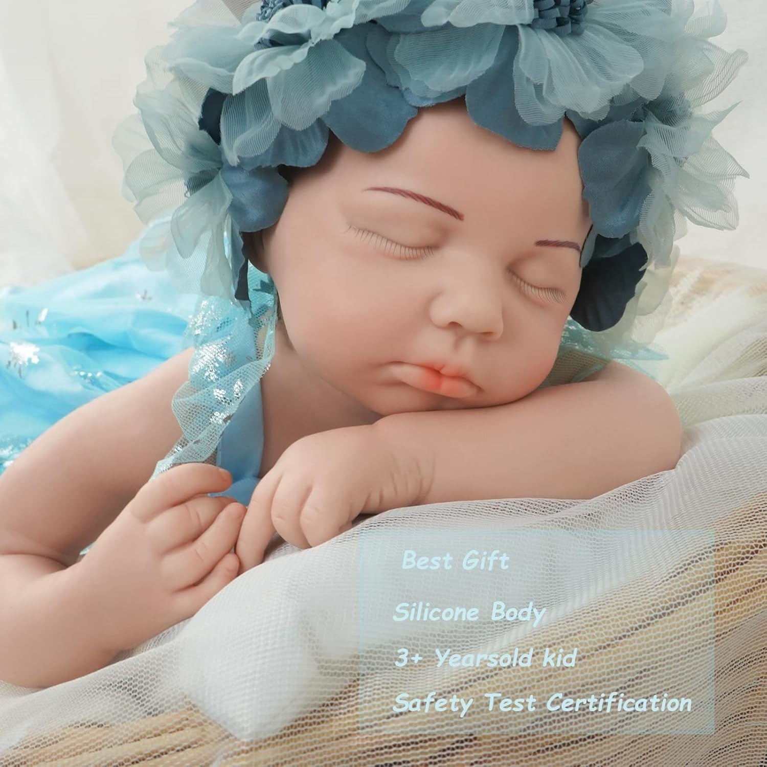 18” Silicone Sleeping Newborn Doll Full Body 1:1 Real Baby Ivory