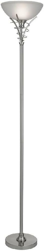 Satin Silver Uplighter Floor Lamp 179cm Tall Frosted Glass Vintage Standing Ligh