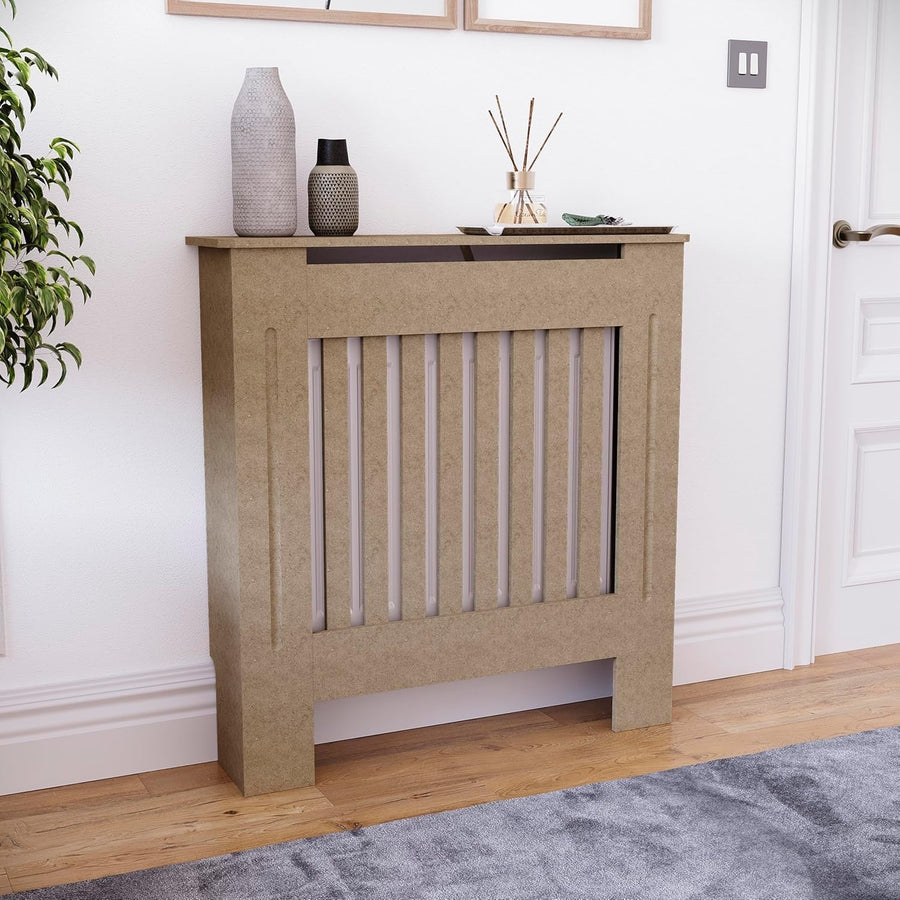Small Unfinished Radiator Cover Cabinet | Modern Slatted MDF Heater Cover