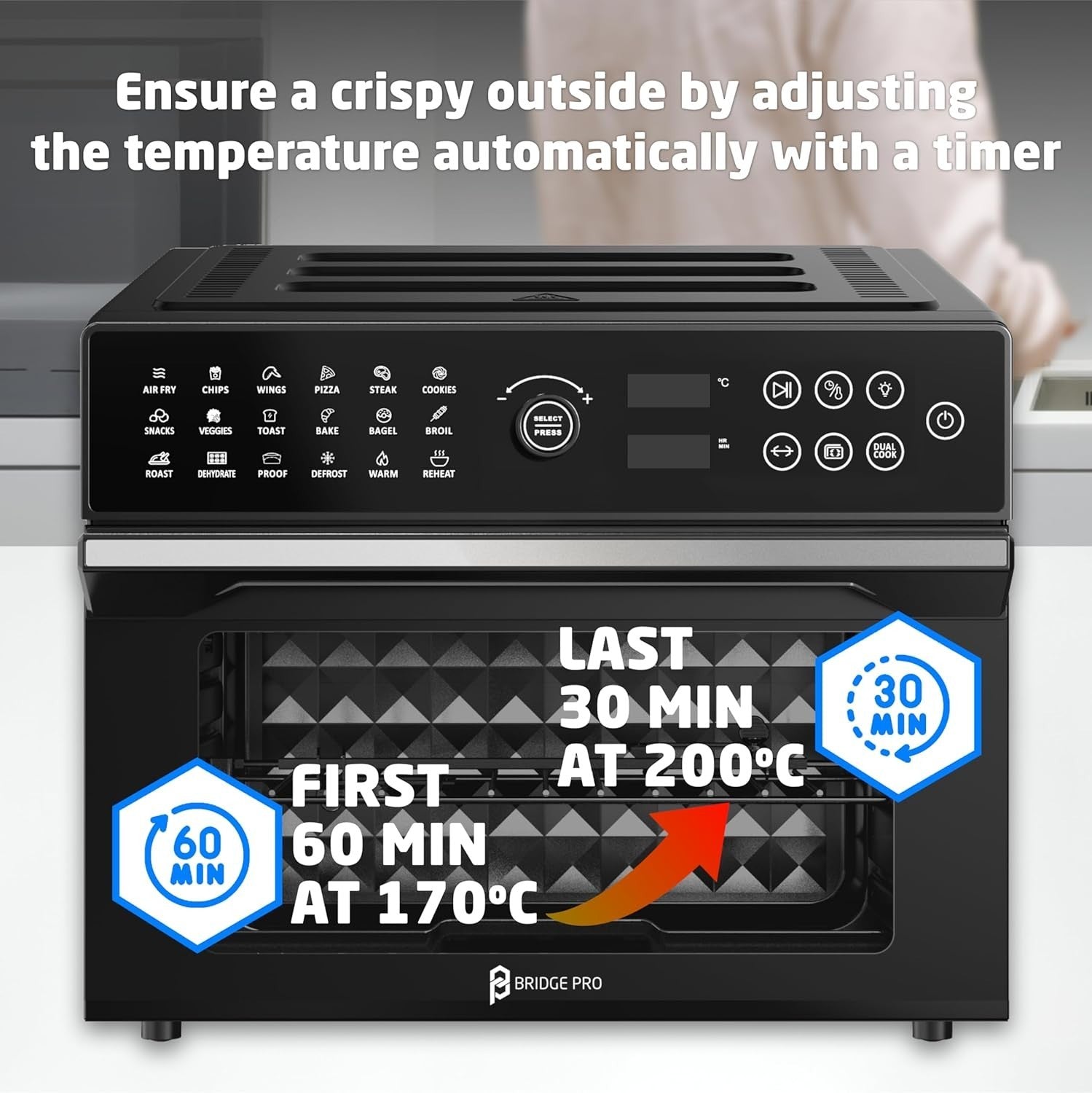30L Air Fryer Oven Rotisserie 20-in-1 1800W 30-230C Touch Dial Low Oil