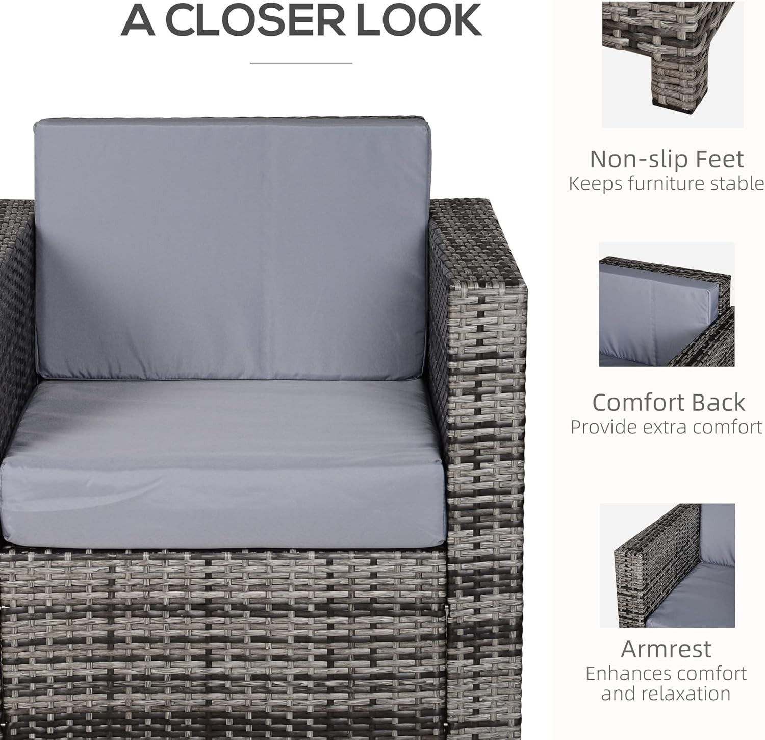 Rattan Garden Armchair with Cushion Grey Outdoor Patio Lounge Single Seater