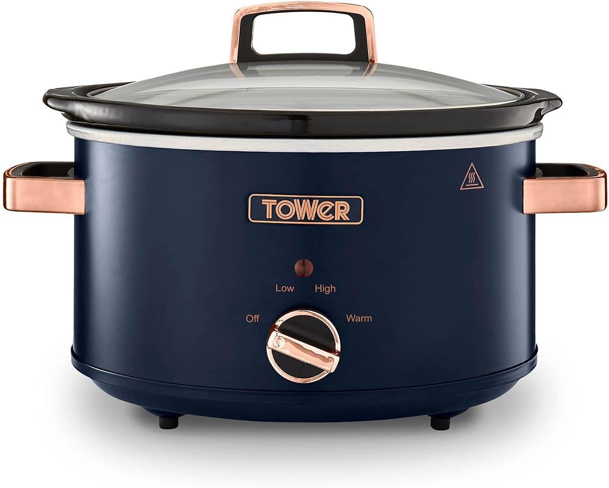 3.5L Electric Slow Cooker, 210W, 3 Heat Settings, Cool Touch Handles, Blue