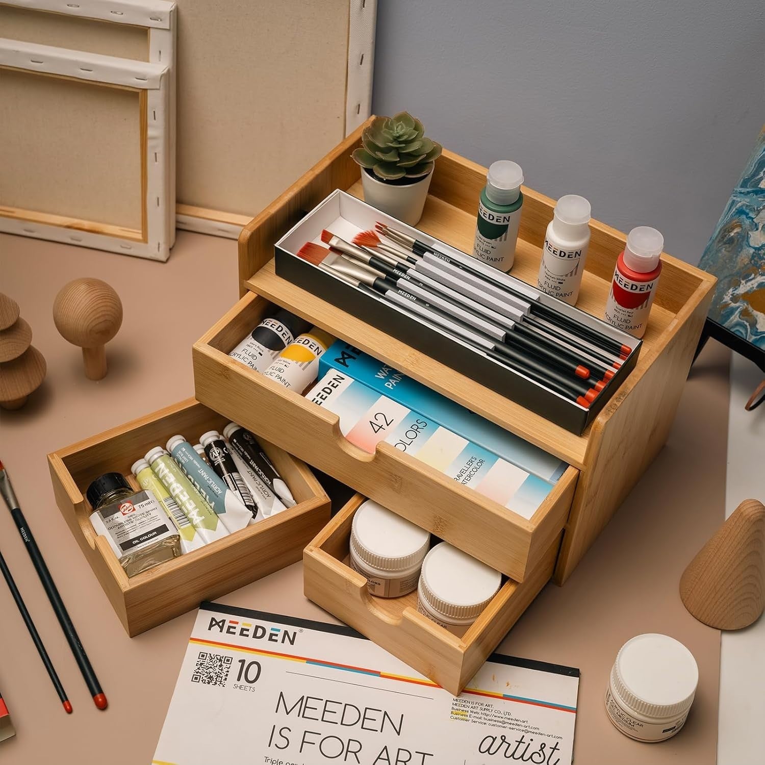 Desk Organizer 3 Drawers Bamboo Storage Box Desktop Storage Shelf