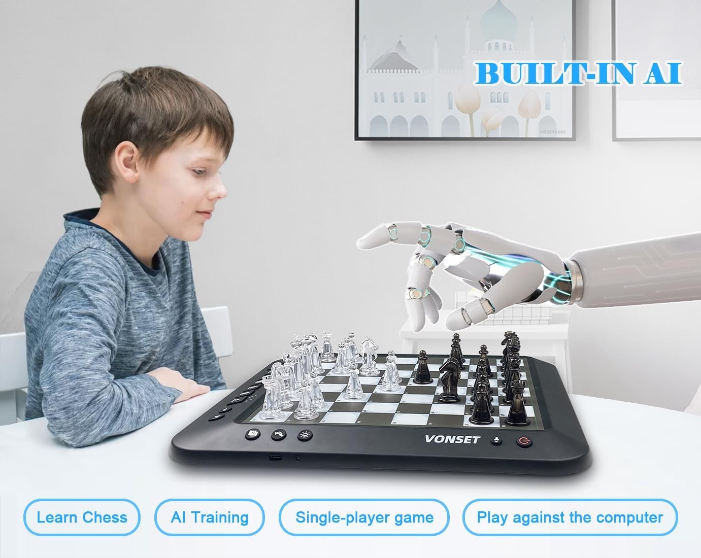 Electronic Chess Set w/ LED Lights, Talking Trainer & Magnetic Computer Board