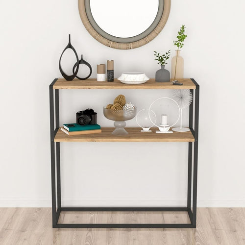 Slim 2-Tier Console Table with Wooden Top & Sturdy Metal Frame for Small Spaces