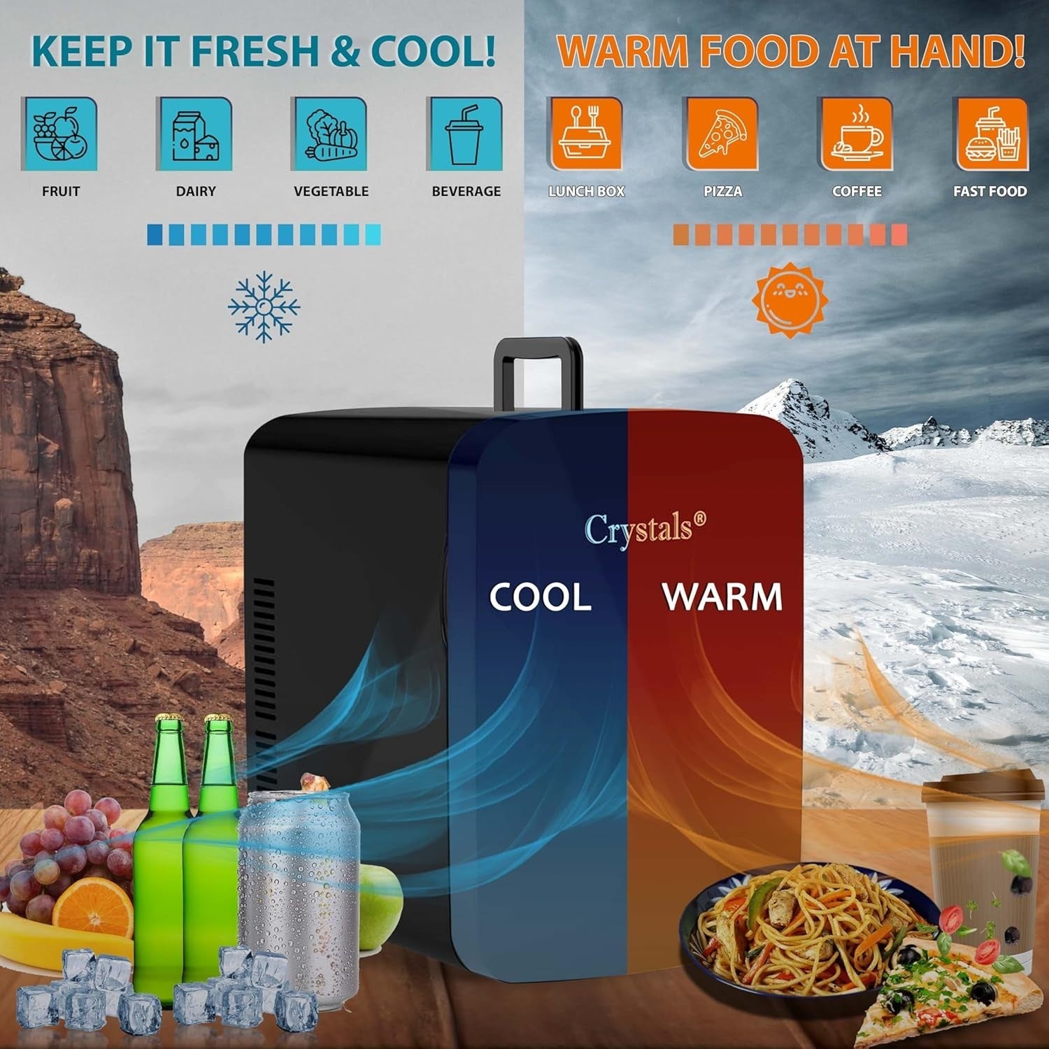 Mini Fridge 15L Cooler & Warmer 12V DC Portable Black Tabletop Compac