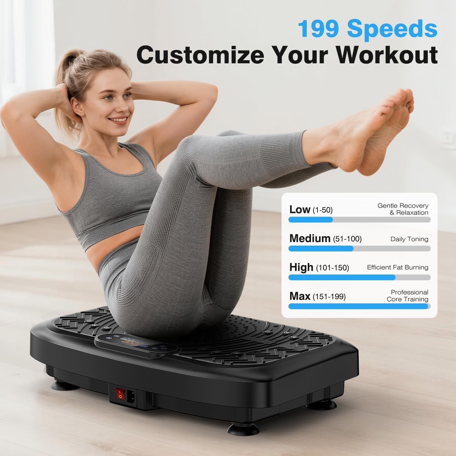 Vibration Plate Exercise Machine 199 Speeds 7 Modes 220KG Bluetooth