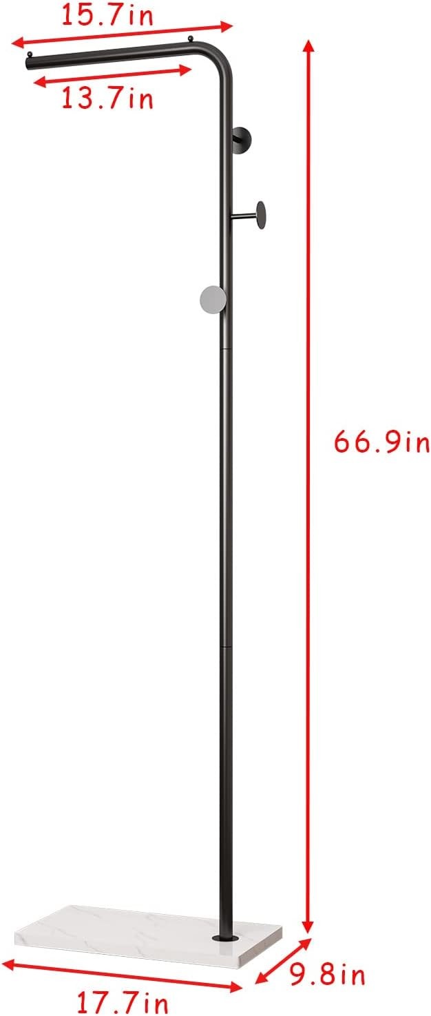 Modern Freestanding Coat Rack Black Metal with White Base – 3 Hooks Entryway