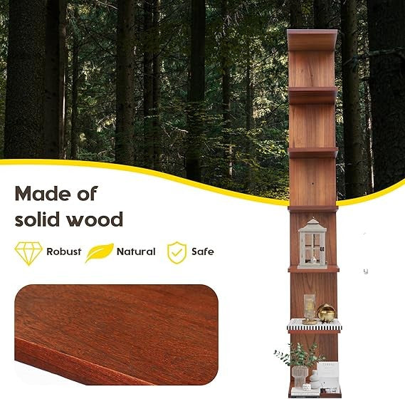 7 Tier Vertical Wall Shelf Slim Wood Display Unit Tall Storage Tower Walnut