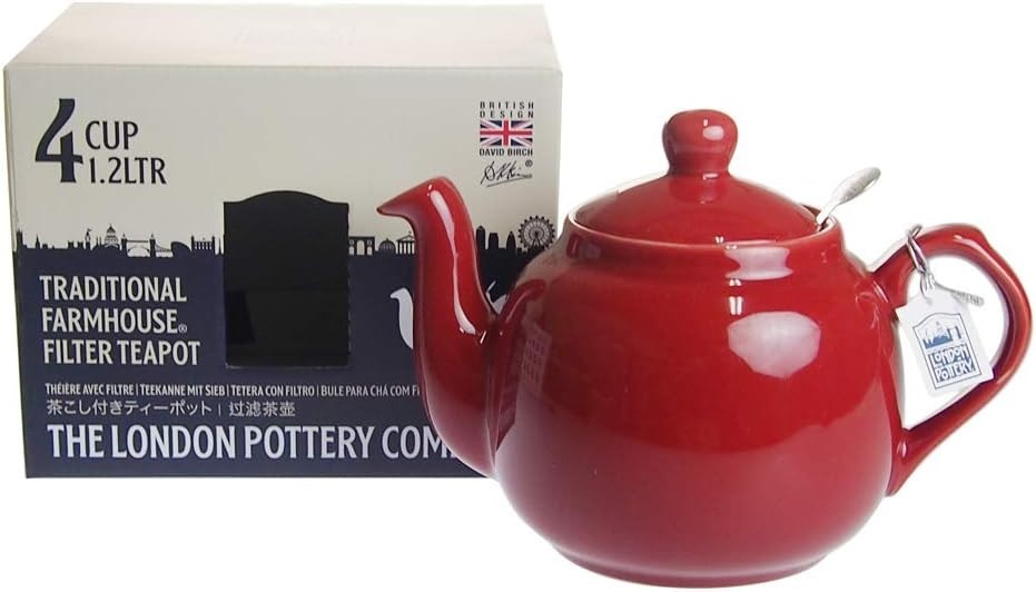 Ceramic Teapot with Infuser 1.2L Red Farmhouse Loose Leaf Tea Pot