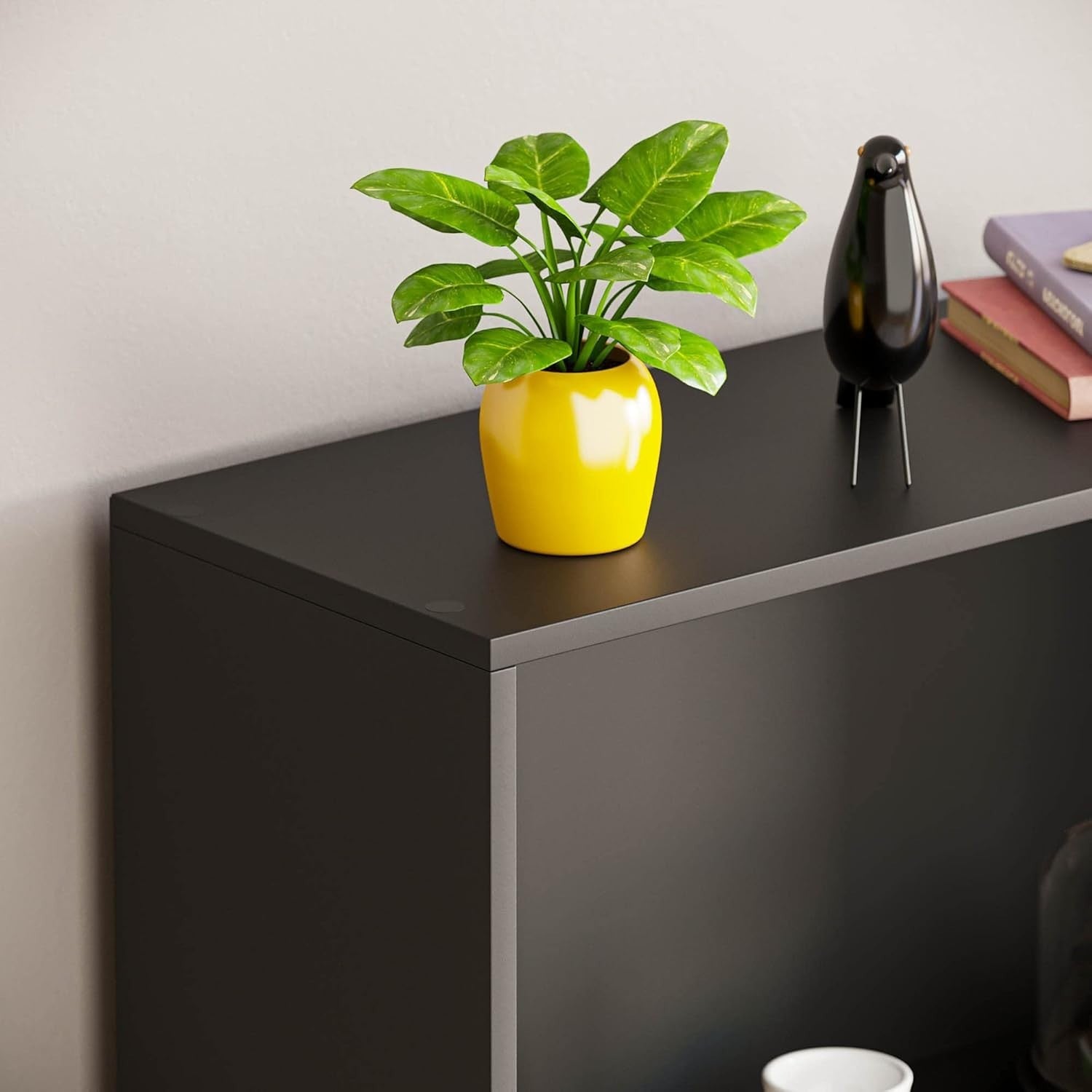 4 Tier Black Wooden Bookcase Modern Storage Display Shelf for Living Room