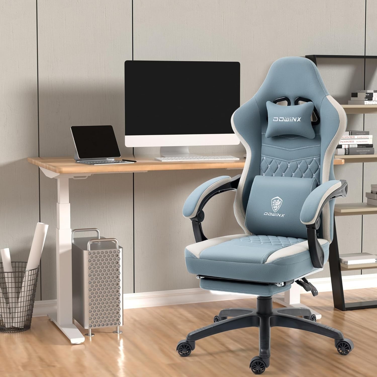 Massage Gaming Chair Fabric Pocket Spring Recliner 150kg Blue