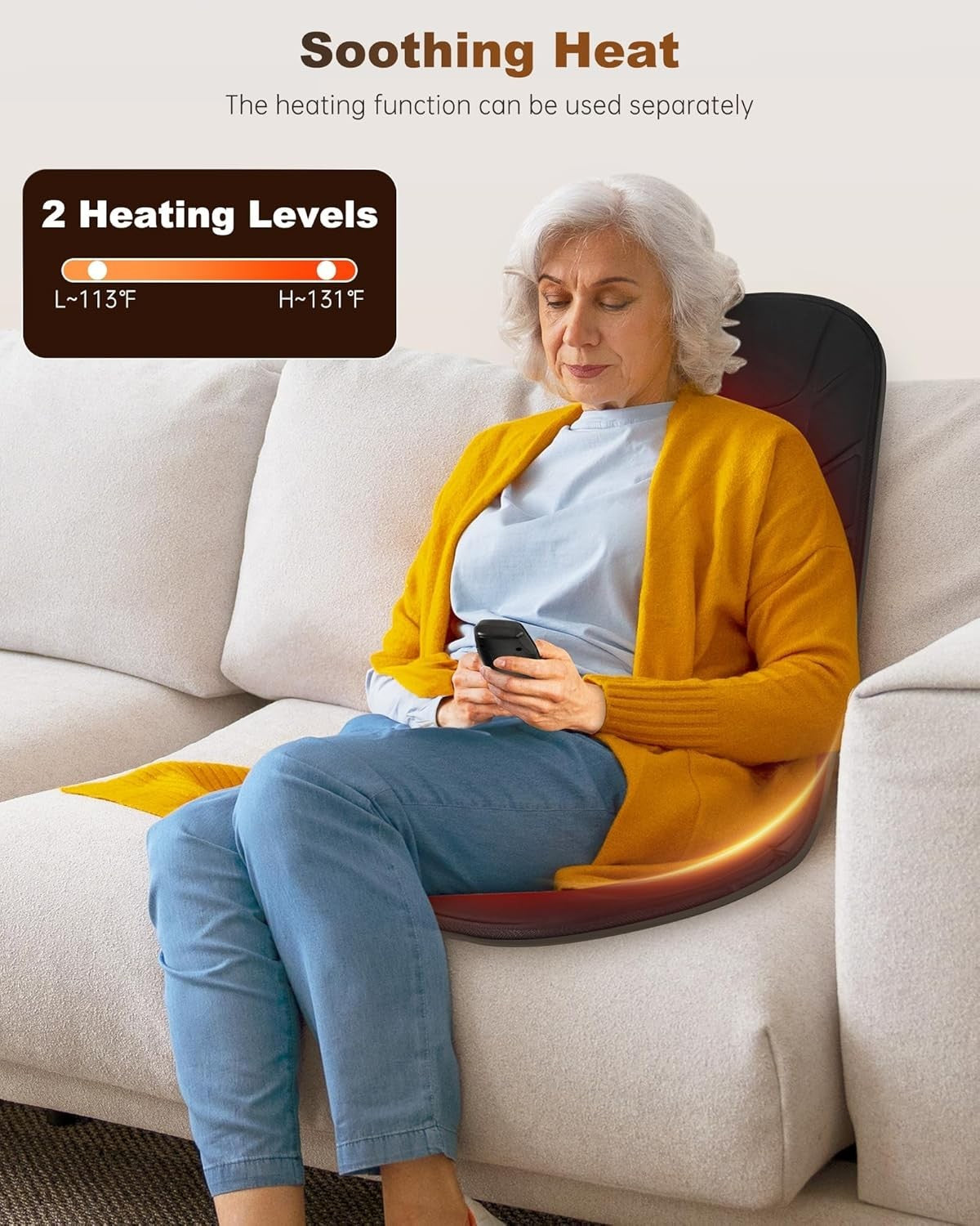 Vibration Back Massager with Heat 10-Motor Seat Cushion 5 Modes 3 Levels Timer