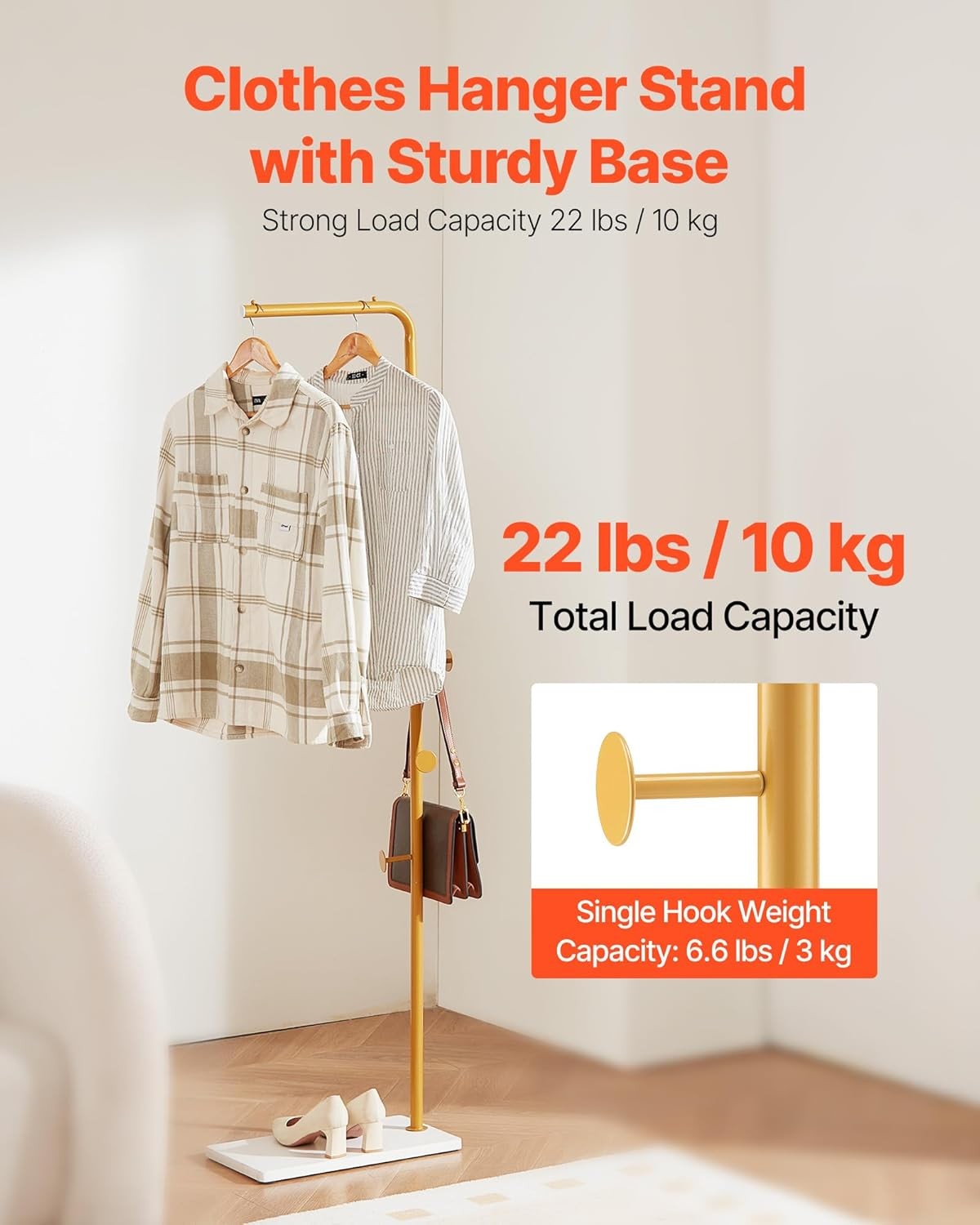 Freestanding Coat Rack Stand with Quartz Base | Modern Gold Hall Tree