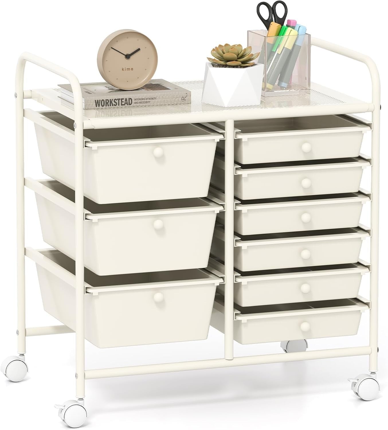 9 Drawer Rolling Storage Trolley Utility Cart Organizer Wheels White