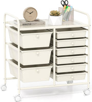 9 Drawer Rolling Storage Trolley Utility Cart Organizer Wheels White