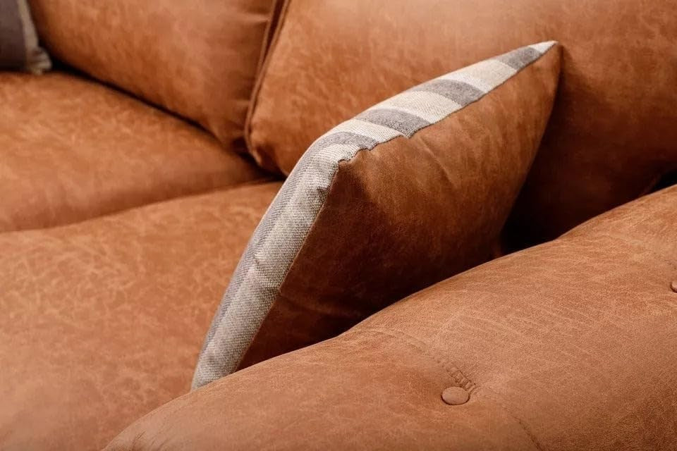Luxury Brown L-Shaped Corner Sofa 5 Seater Faux Leather High Back Suite