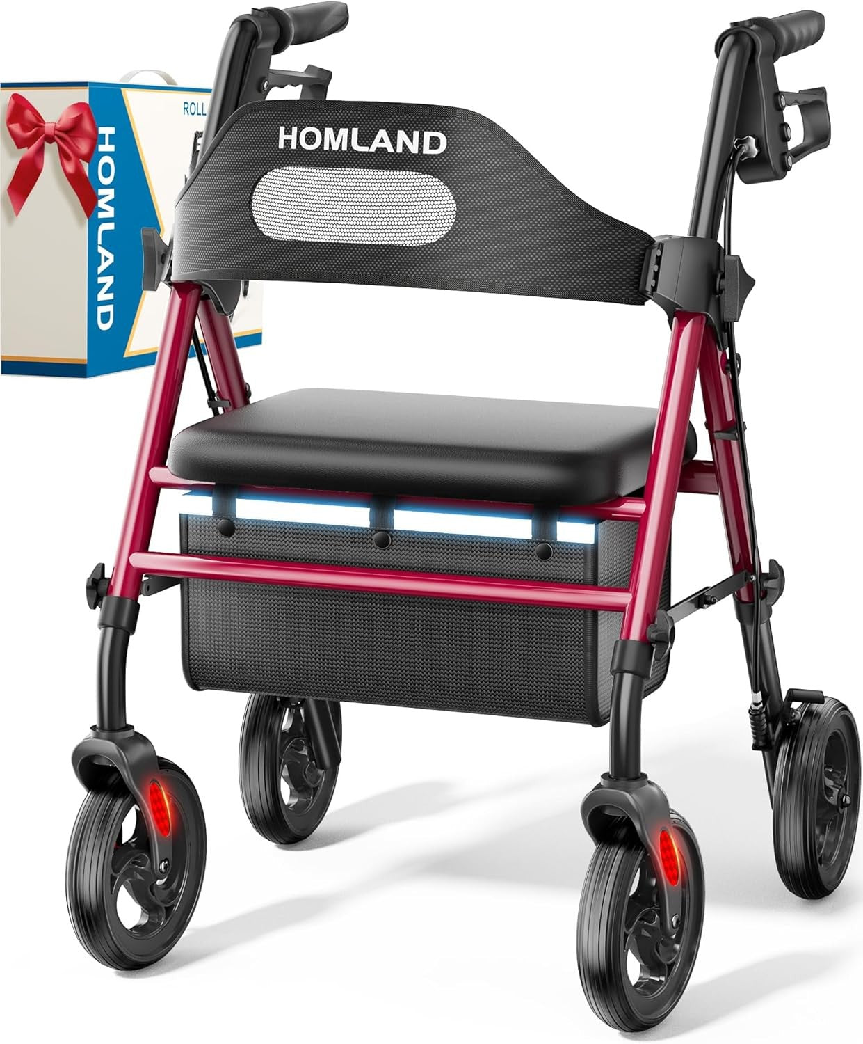 4 Wheel Rollator Walker with Seat Big Wheels Folding Adjustable Handles