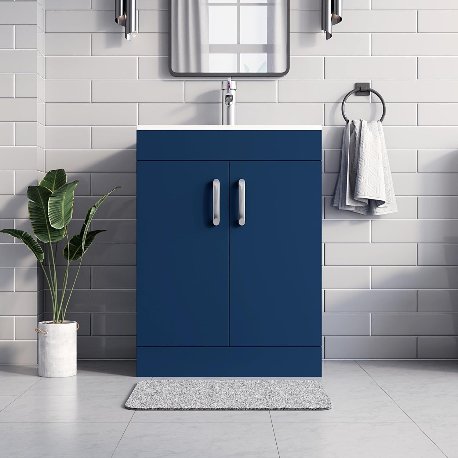600mm Blue Bathroom Vanity Unit with Basin Floor Standing Sink Storage Cabinet
