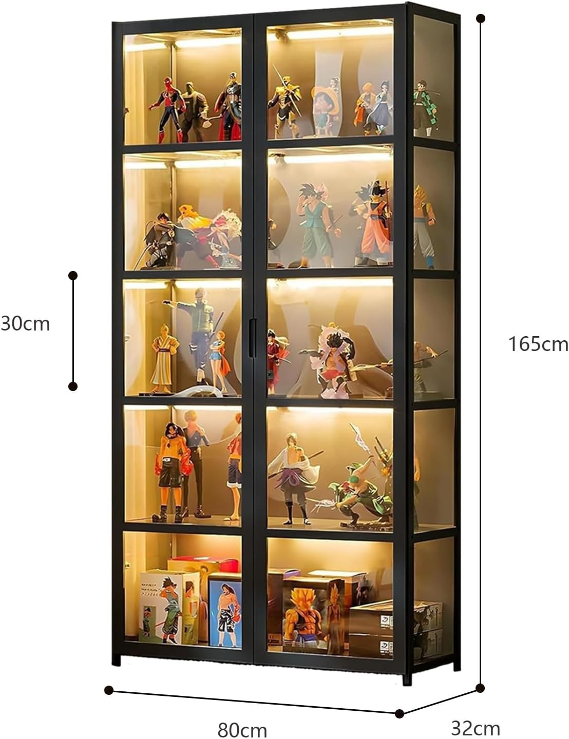 5 Tier Display Cabinet with LED Light, Acrylic Glass Door Curio Shelf Unit