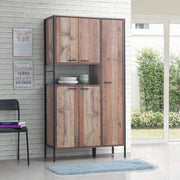 Rustic Oak 180cm Tall Kitchen Dresser 5 Doors Pantry Cabinet