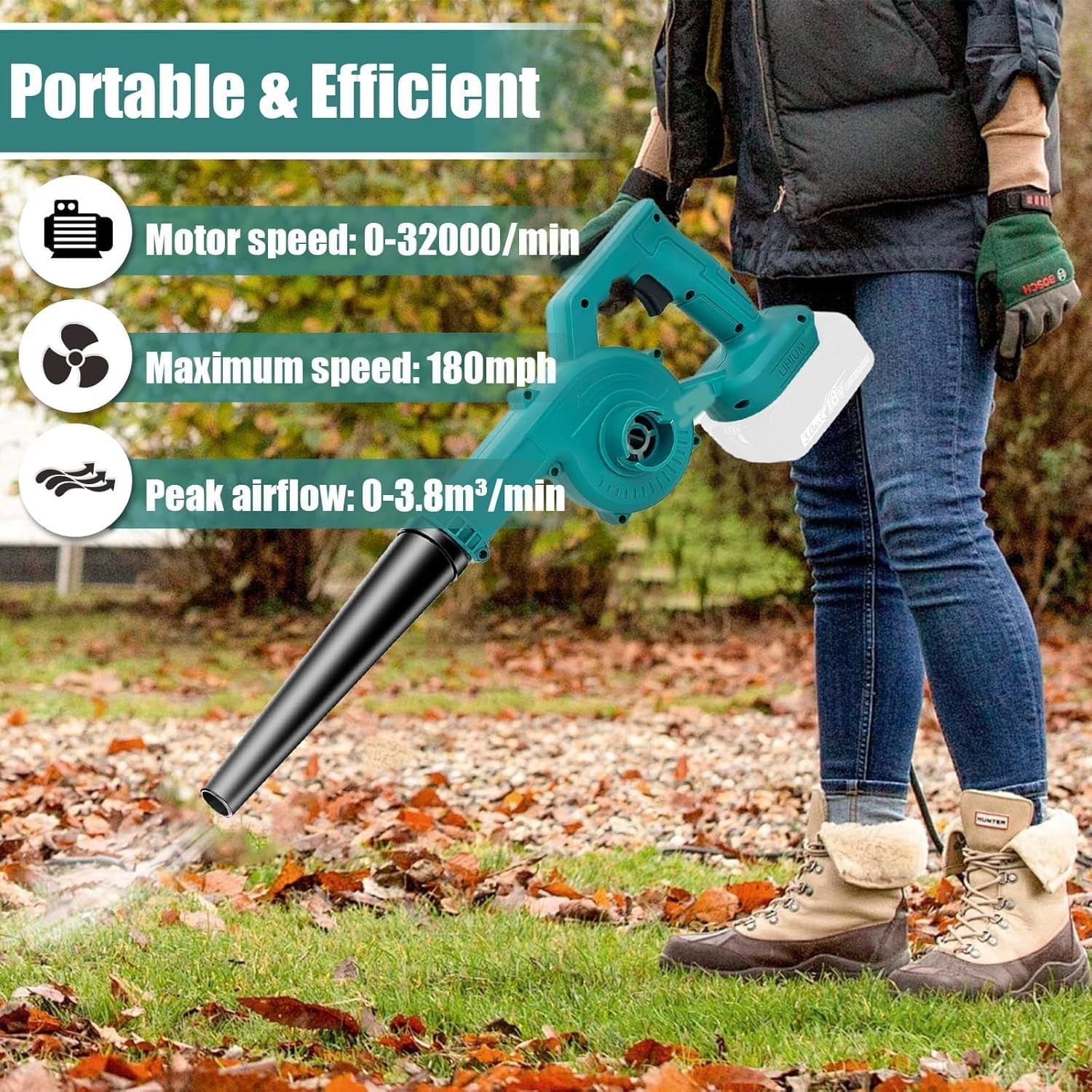 Cordless Leaf Blower Vacuum 18V Dual Battery Handheld Garden Cleaner